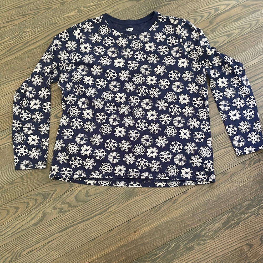 Land's End, women's size XL long sleeve t-shirt, navy blue & off white